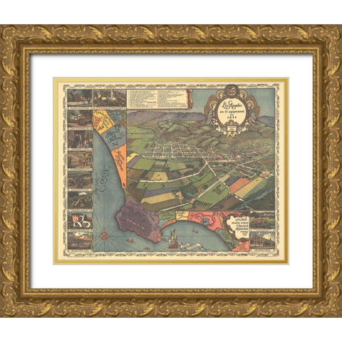 Los Angeles California - Gores 1871 Gold Ornate Wood Framed Art Print with Double Matting by Gores