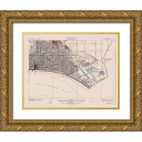 Long Beach California Quad - USGS 1925 Gold Ornate Wood Framed Art Print with Double Matting by USGS