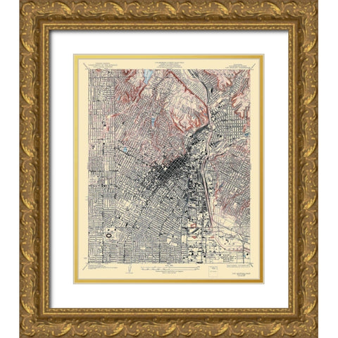 Los Angeles California Quad - USGS 1928 Gold Ornate Wood Framed Art Print with Double Matting by USGS