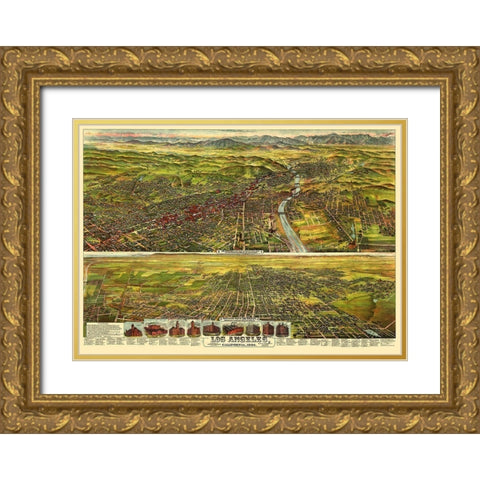 Los Angeles California - Pierce 1894 Gold Ornate Wood Framed Art Print with Double Matting by Pierce