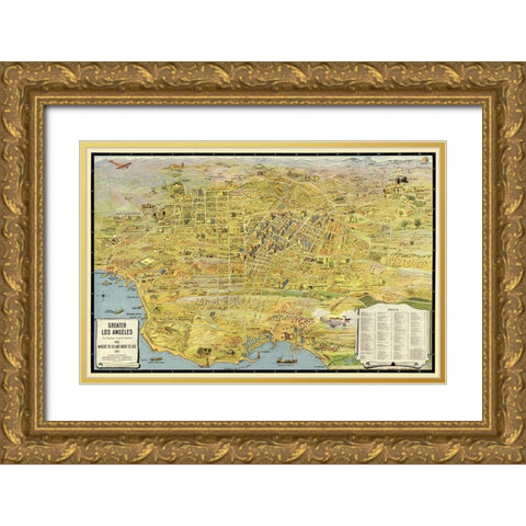 Los Angeles California - Metropolitan Surveys 1932 Gold Ornate Wood Framed Art Print with Double Matting by Metropolitan Surveys