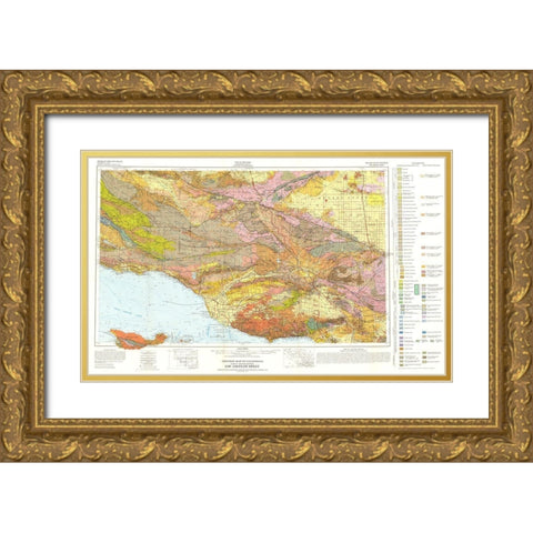 Geologic California Los Angeles Sheet Gold Ornate Wood Framed Art Print with Double Matting by Jennings