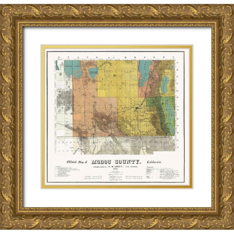 Modoc California - Green 1911 Gold Ornate Wood Framed Art Print with Double Matting by Green