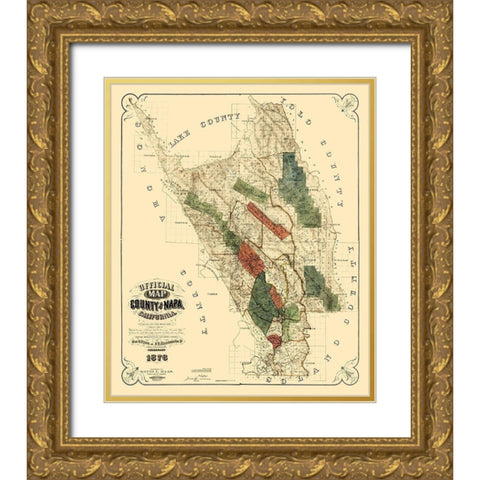 Napa California Landowner - Haas 1876 Gold Ornate Wood Framed Art Print with Double Matting by Haas