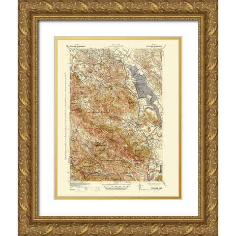 Petaluma California Quad - USGS 1942 Gold Ornate Wood Framed Art Print with Double Matting by USGS