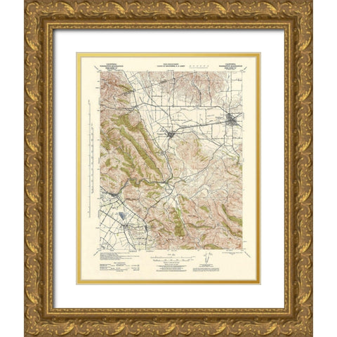 Pleasanton California Quad - USGS 1943 Gold Ornate Wood Framed Art Print with Double Matting by USGS