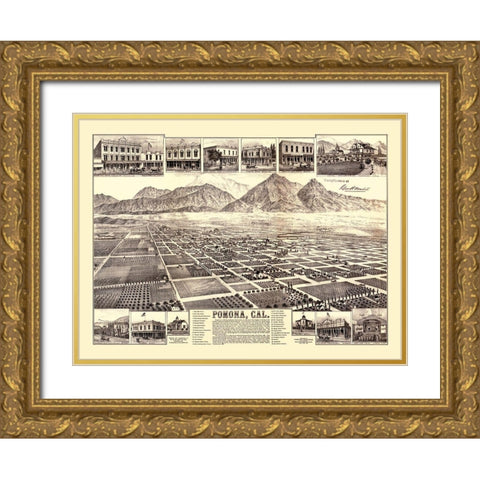 Pomona California - Elliot 1886 Gold Ornate Wood Framed Art Print with Double Matting by Elliot