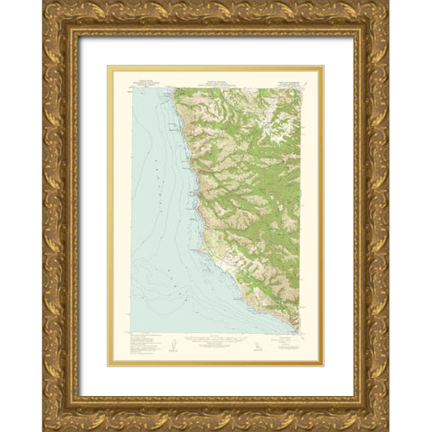 Point Sur California Quad - USGS 1956 Gold Ornate Wood Framed Art Print with Double Matting by USGS