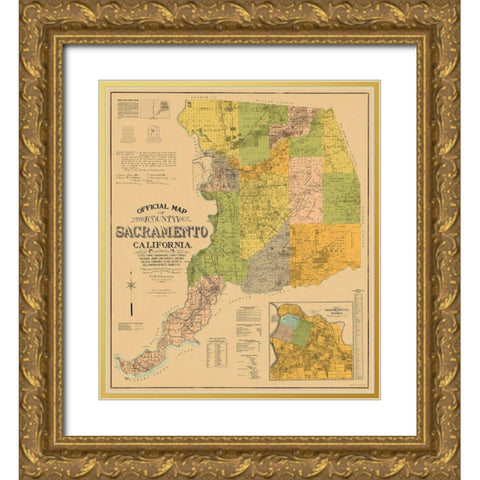 Sacramento California Landowner - Phinney 1911 Gold Ornate Wood Framed Art Print with Double Matting by Phinney