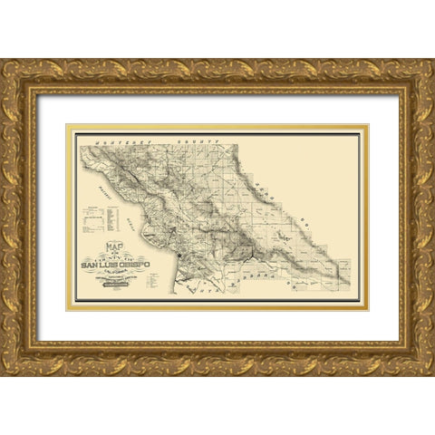 San Luis Obispo California - Henderson 1890 Gold Ornate Wood Framed Art Print with Double Matting by Henderson