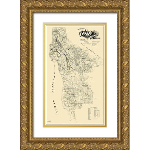 San Mateo California Landowner - Bromfield 1894 Gold Ornate Wood Framed Art Print with Double Matting by Bromfield