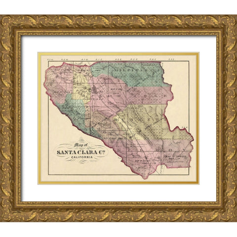 Santa Clara California - Thompson 1876 Gold Ornate Wood Framed Art Print with Double Matting by Thompson