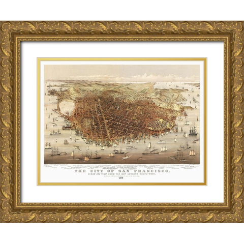 San Francisco California - Currier 1878 Gold Ornate Wood Framed Art Print with Double Matting by Currier