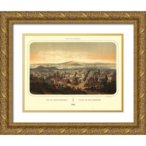 San Francisco California - Deroy 1860 Gold Ornate Wood Framed Art Print with Double Matting by Deroy