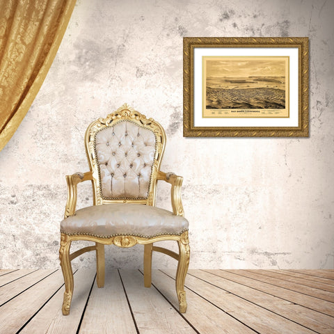 San Diego California - Bancroft 1876 Gold Ornate Wood Framed Art Print with Double Matting by Bancroft