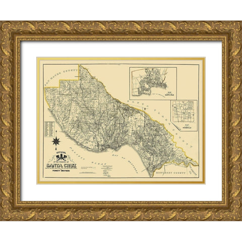 Santa Cruz California Landowner - Punnett 1906 Gold Ornate Wood Framed Art Print with Double Matting by Punnett