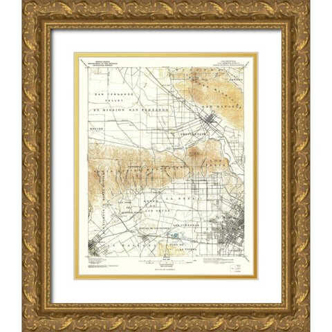 Santa Monica California Quad - USGS 1893 Gold Ornate Wood Framed Art Print with Double Matting by USGS