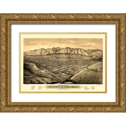 Santa Barbara California Looking North Gold Ornate Wood Framed Art Print with Double Matting by Bancroft