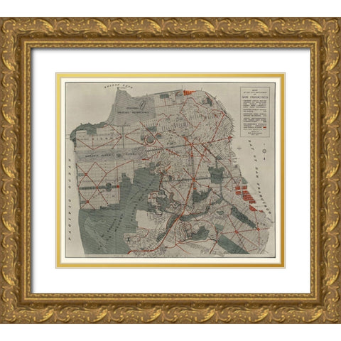 San Francisco California - Bennett 1905 Gold Ornate Wood Framed Art Print with Double Matting by Bennett