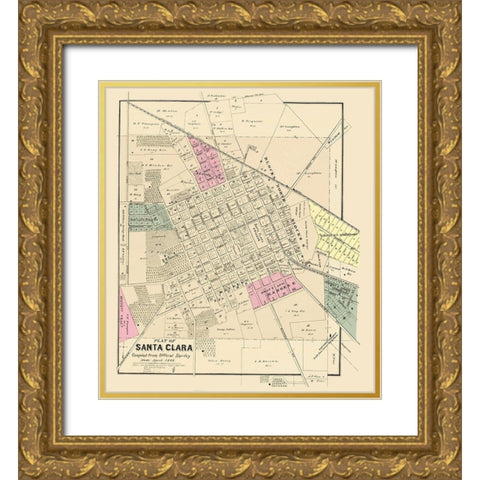 Santa Clara California Landowner - Thompson 1866 Gold Ornate Wood Framed Art Print with Double Matting by Thompson