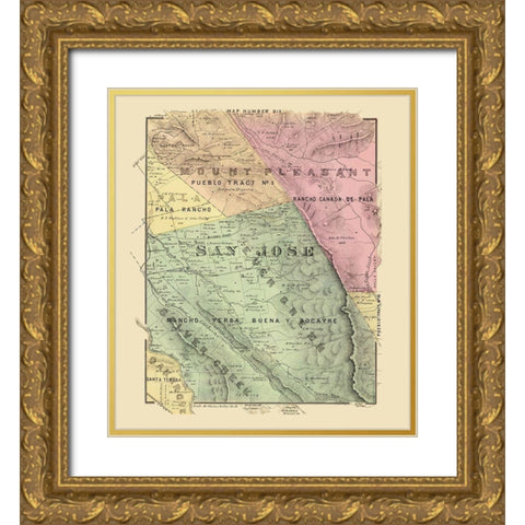 San Jose California Landowner - Thompson 1876 Gold Ornate Wood Framed Art Print with Double Matting by Thompson