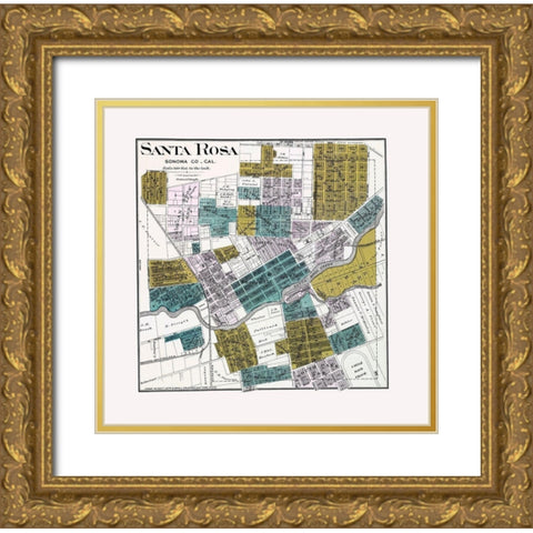 Santa Rosa California Landowner - Thompson 1877 Gold Ornate Wood Framed Art Print with Double Matting by Thompson