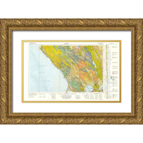 Santa Rosa Sheet California Mines - Koenig 1958 Gold Ornate Wood Framed Art Print with Double Matting by Koenig
