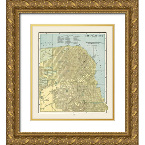 San Francisco California - Cram 1892 Gold Ornate Wood Framed Art Print with Double Matting by Cram