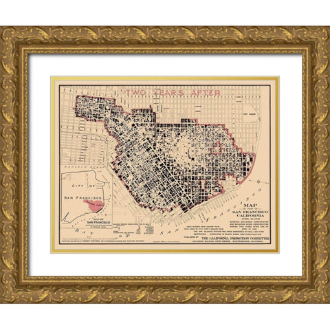 San Francisco California - Punnett 1908  Gold Ornate Wood Framed Art Print with Double Matting by Punnett