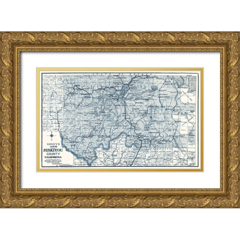 Siskiyou California - Denny 1905 Gold Ornate Wood Framed Art Print with Double Matting by Denny