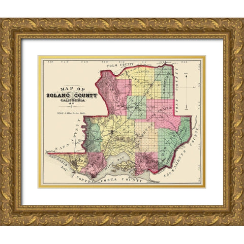 Solano  Vacaville California - Thompson 1877 Gold Ornate Wood Framed Art Print with Double Matting by Thompson