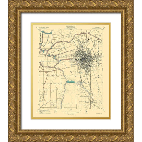 Stockton California Quad - USGS 1913 Gold Ornate Wood Framed Art Print with Double Matting by USGS