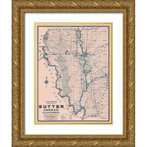 Sutter California - Denny 1913 Gold Ornate Wood Framed Art Print with Double Matting by Denny