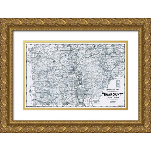 Tehama California Landowner - Metsker 1929 Gold Ornate Wood Framed Art Print with Double Matting by Metsker