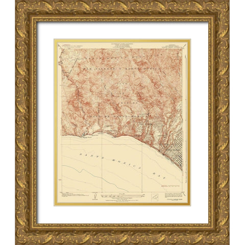 Topanga Canyon California Quad - USGS 1928 Gold Ornate Wood Framed Art Print with Double Matting by USGS
