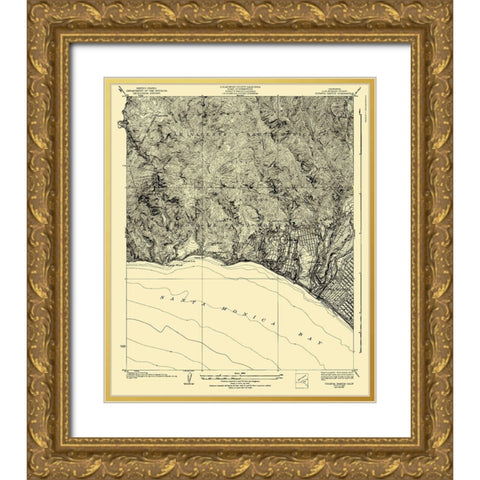 Topanga Canyon California Quad - USGS 1926 Gold Ornate Wood Framed Art Print with Double Matting by USGS