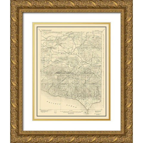 Triunfo Pass California Quad - USGS 1921 Gold Ornate Wood Framed Art Print with Double Matting by USGS