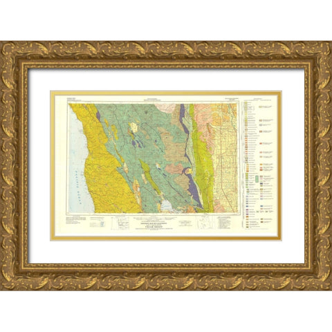 Ukiah Sheet California Mines - Jennings 1957 Gold Ornate Wood Framed Art Print with Double Matting by Jennings