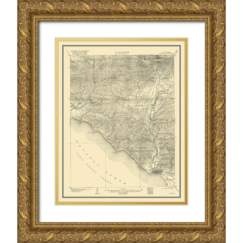 Ventura California Quad - USGS 1904 Gold Ornate Wood Framed Art Print with Double Matting by USGS