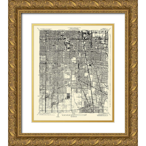 Watts California Quad - USGS 1934 Gold Ornate Wood Framed Art Print with Double Matting by USGS