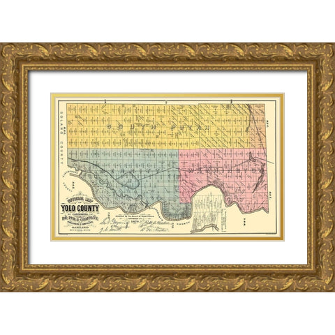 Yolo  East California Landowner - De Pue 1879 Gold Ornate Wood Framed Art Print with Double Matting by De Pue