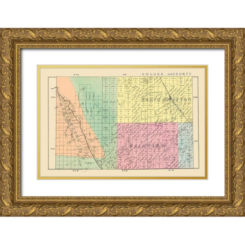 Yolo  Northwest California Landowner - De Pue 1879 Gold Ornate Wood Framed Art Print with Double Matting by De Pue