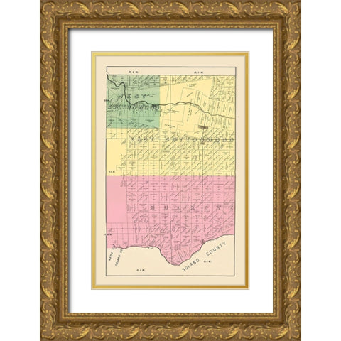 Yolo  Southeast California Landowner - De Pue 1879 Gold Ornate Wood Framed Art Print with Double Matting by De Pue