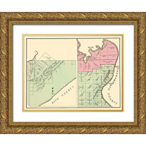 Yolo California Landowner - De Pue 1879 Gold Ornate Wood Framed Art Print with Double Matting by De Pue