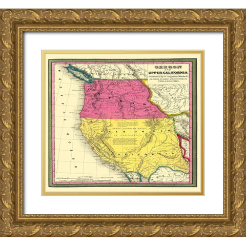 California, Oregon - Mitchell 1846 Gold Ornate Wood Framed Art Print with Double Matting by Mitchell