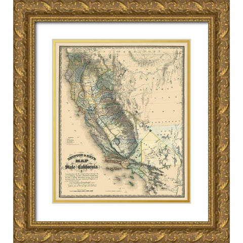 California - Goddard 1857 Gold Ornate Wood Framed Art Print with Double Matting by Goddard