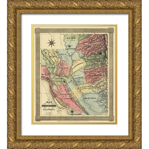 Mining District of California - Jackson 1851 Gold Ornate Wood Framed Art Print with Double Matting by Jackson