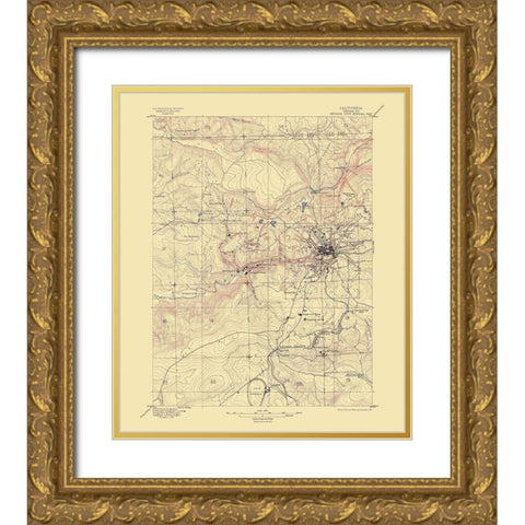 Nevada City California Special - USGS 1895 Gold Ornate Wood Framed Art Print with Double Matting by USGS