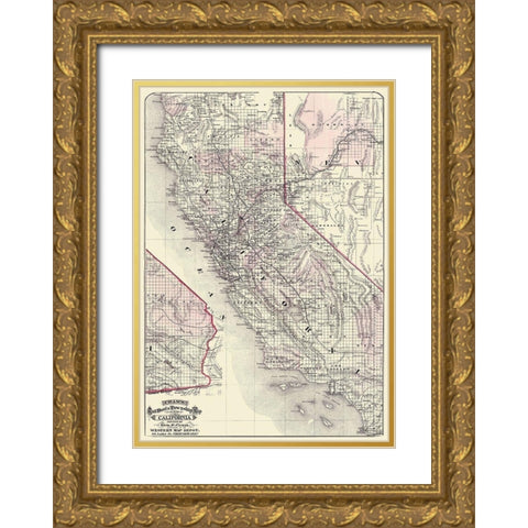 California - Cram 1875 Gold Ornate Wood Framed Art Print with Double Matting by Cram
