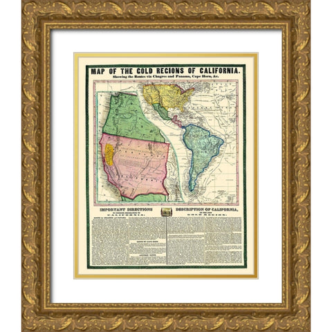 Gold Regions of California - Thayer 1849 Gold Ornate Wood Framed Art Print with Double Matting by Thayer